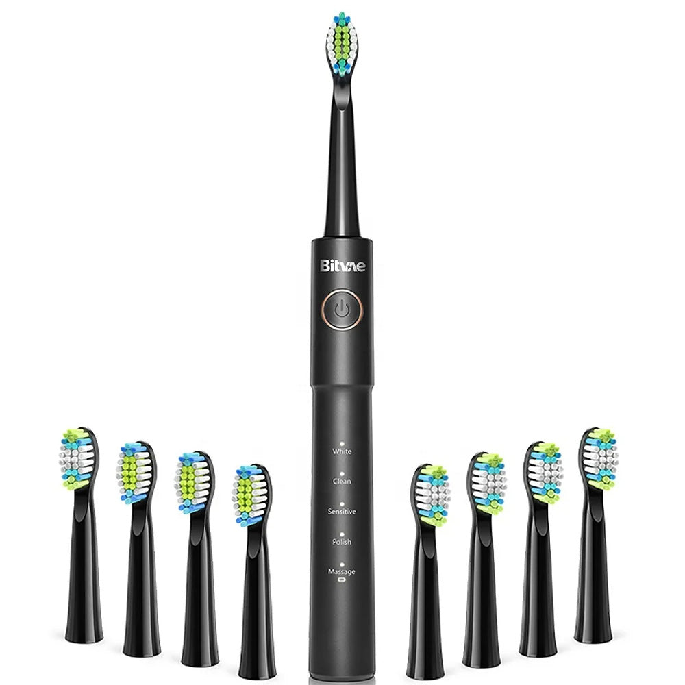 Bitvae Electric Toothbrush (E11), Ultrasonic, 8 Heads, Travel Case, White/Clean/Sensitive/Polish/Massage Modes, Roz