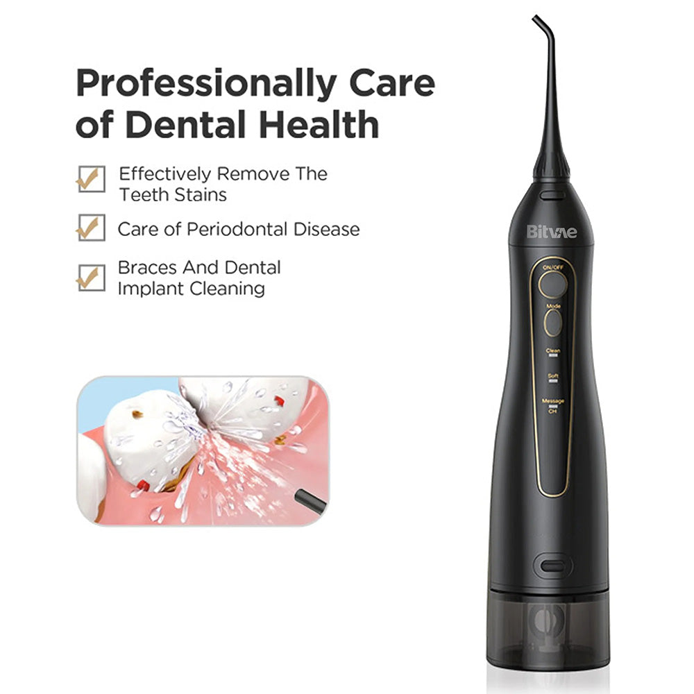 Bitvae Water Flosser (BV5020E), with 4x Standard, 1x Periodontal, 1x Orthodontic, 1x Tongue Nozzel, 300ml, 3 Modes, Alb