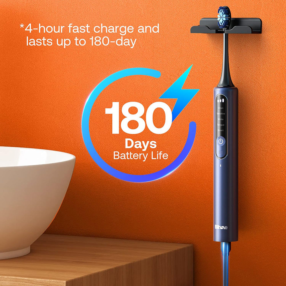 Bitvae Electric Toothbrush (BVS3 Smart), Sonic, 4 Heads with Cover, Case, 5Modes, Timer, Pressure Sensor, App, Night Blue