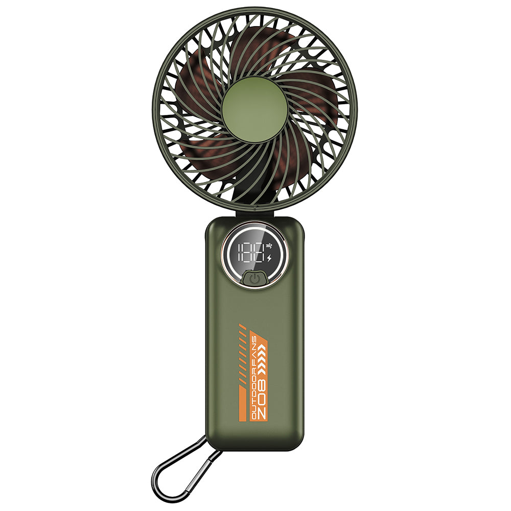 Techsuit Premium Mini Hand Fan (Z8), with LED Digital Display, USB-C Rechargeable, 3 Wind Speeds, 2A, 3600mAh, Verde