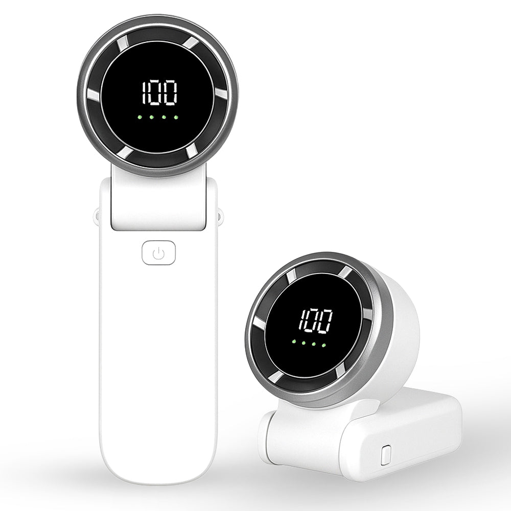 Techsuit Premium Mini Hand Fan (A9), with LED Digital Display, USB-C Rechargeable, 5 Wind Speeds, 5000mAh, Alb