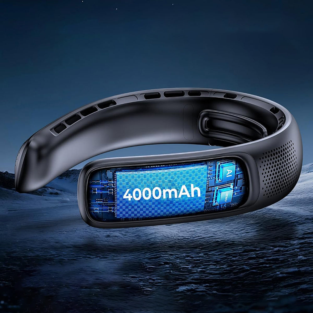 Techsuit Neck Fan (S11), Portable, Silicone Support, 4x Airflow, Digital Display, 4000mAh, 4800RPM, Negru