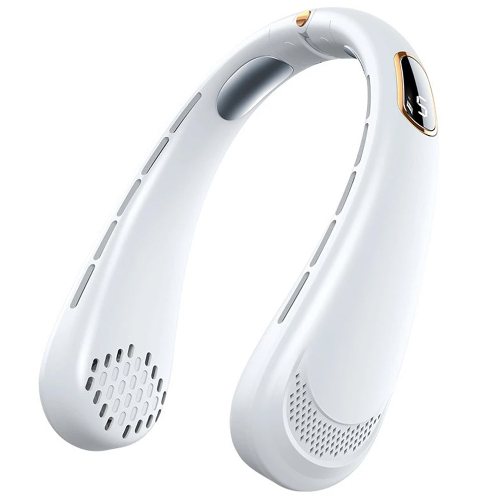 Techsuit Neck Fan (H6), Portable, USB, Rechargeable, Adjustable, Digital Display, 1200mAh, Alb