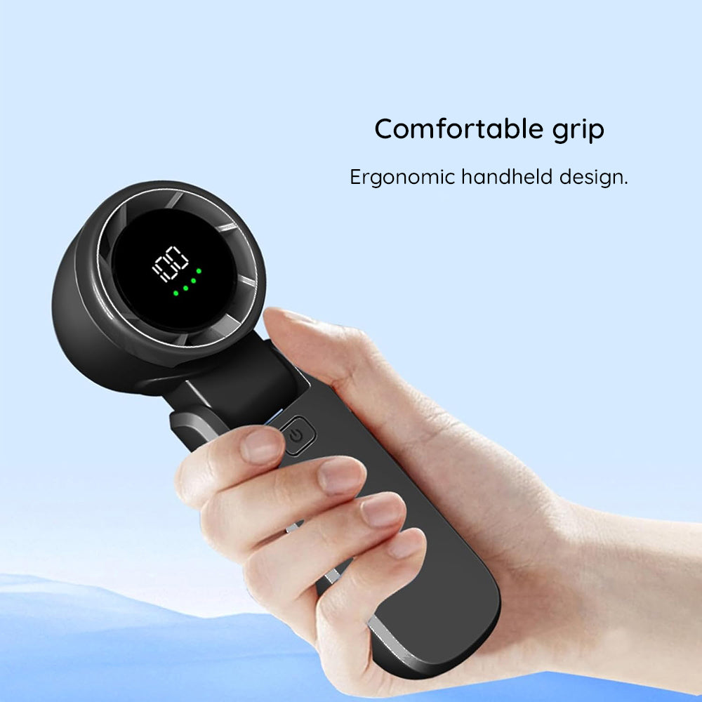 Techsuit Premium Mini Hand Fan (A9), with LED Digital Display, USB-C Rechargeable, 5 Wind Speeds, 5000mAh, Alb