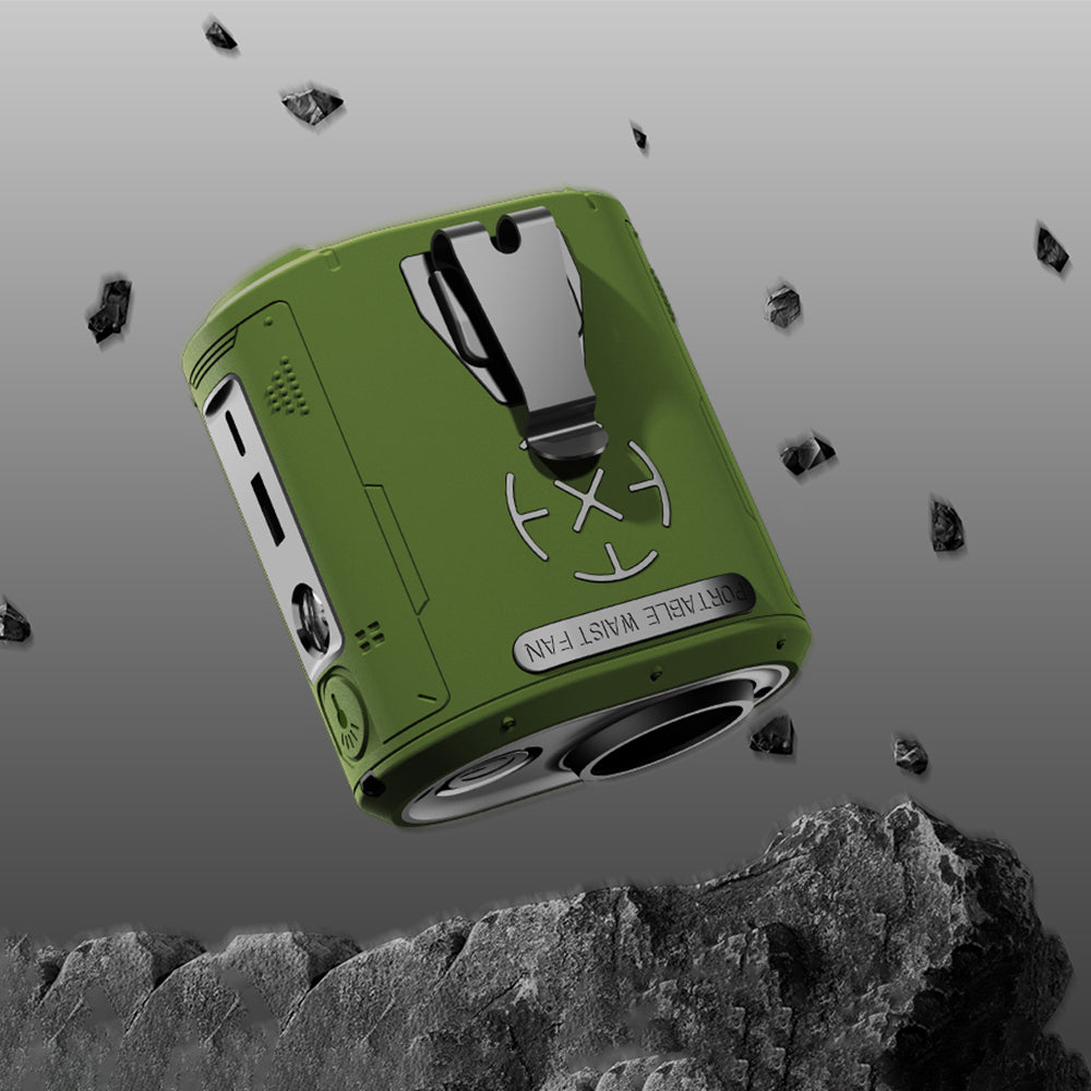 Techsuit Premium Portable Mini Fan (Z14), with Power Bank, Rechargeable, 5 Wind Speeds, Belt Buckle, 5000mAh, Verde