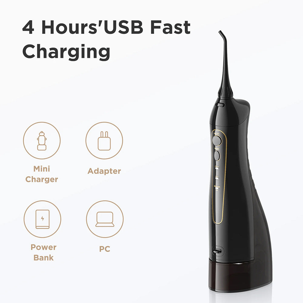 Bitvae Water Flosser (BV5020E), with 4x Standard, 1x Periodontal, 1x Orthodontic, 1x Tongue Nozzel, 300ml, 3 Modes, Alb