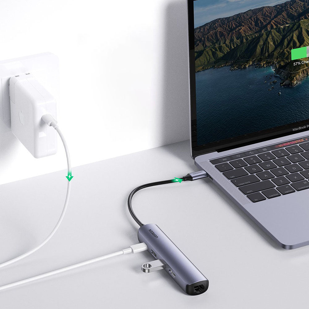 Hub/Dock Ugreen Docking Station CM418 (10919), Type-C to 2x USB3.0, HDMI 4K@60Hz, RJ45 Gigabit, Type-C PD100W, 5Gbps, Gri