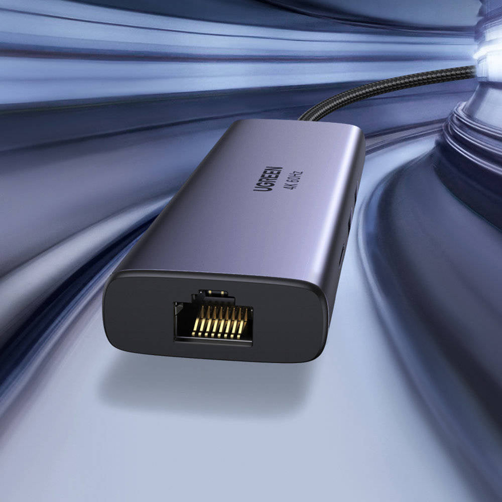 Hub/Dock Ugreen Docking Station CM512 (60515), Type-C to 2x USB, HDMI 4K, Type-C 100W, Ethernet 1Gbps, Card Reader SD, 0.2m, Gri