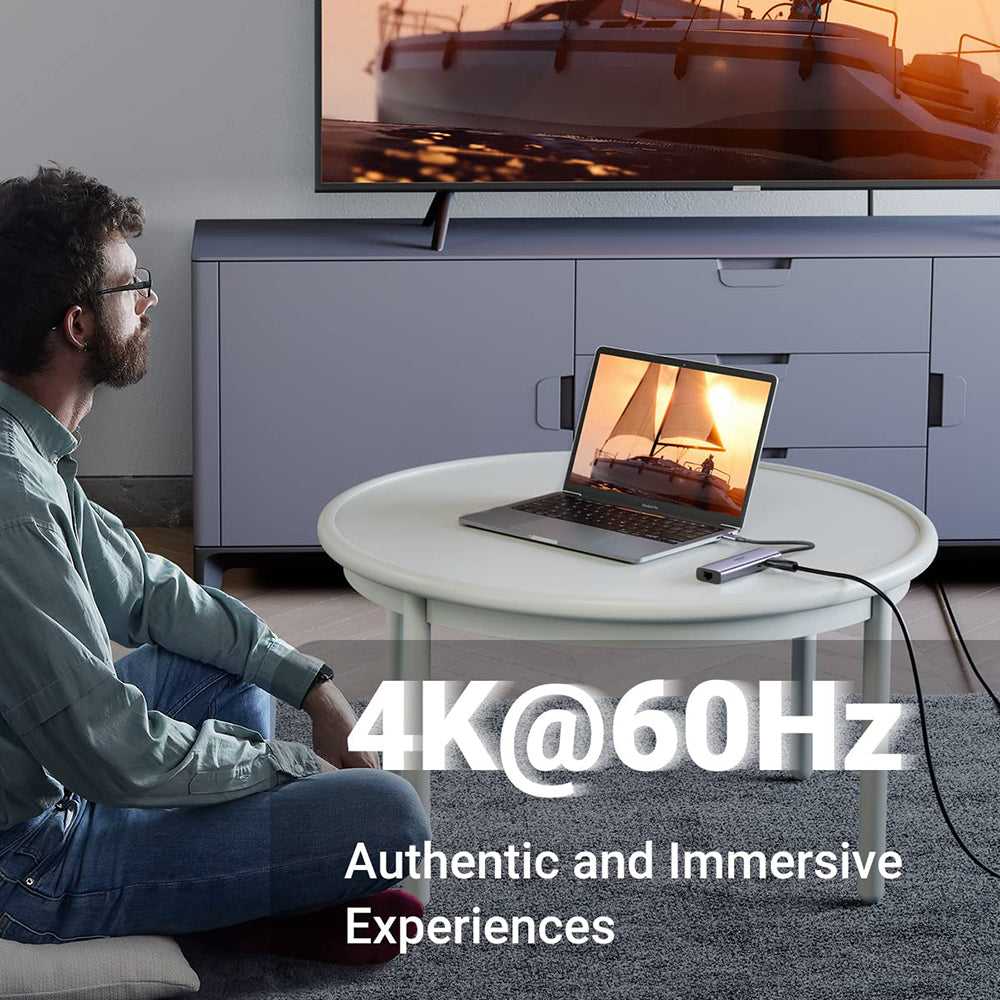 Hub/Dock Ugreen Docking Station CM512 (60515), Type-C to 2x USB, HDMI 4K, Type-C 100W, Ethernet 1Gbps, Card Reader SD, 0.2m, Gri