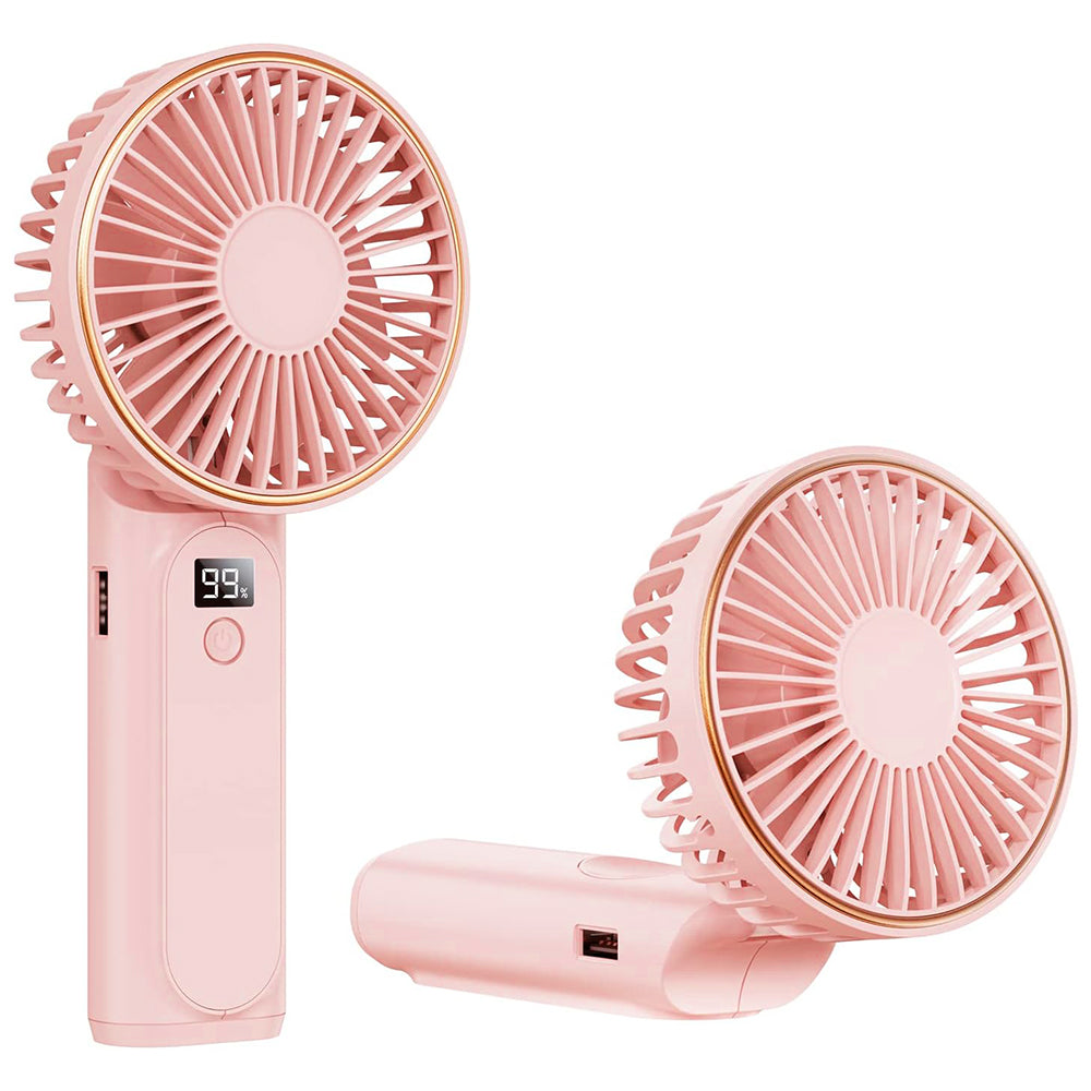Techsuit Premium Mini Hand Fan (M12), with LED Digital Display, USB-C Rechargeable, 6 Wind Speeds, 5000mAh, Roz