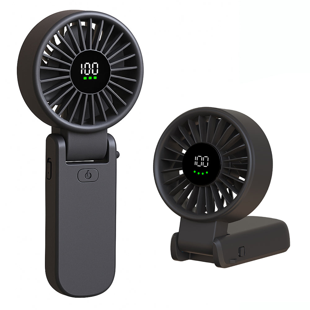 Techsuit Premium Mini Hand Fan (A10), with LED Digital Display, USB-C Rechargeable, 100 Wind Speeds, 5400RPM, Negru
