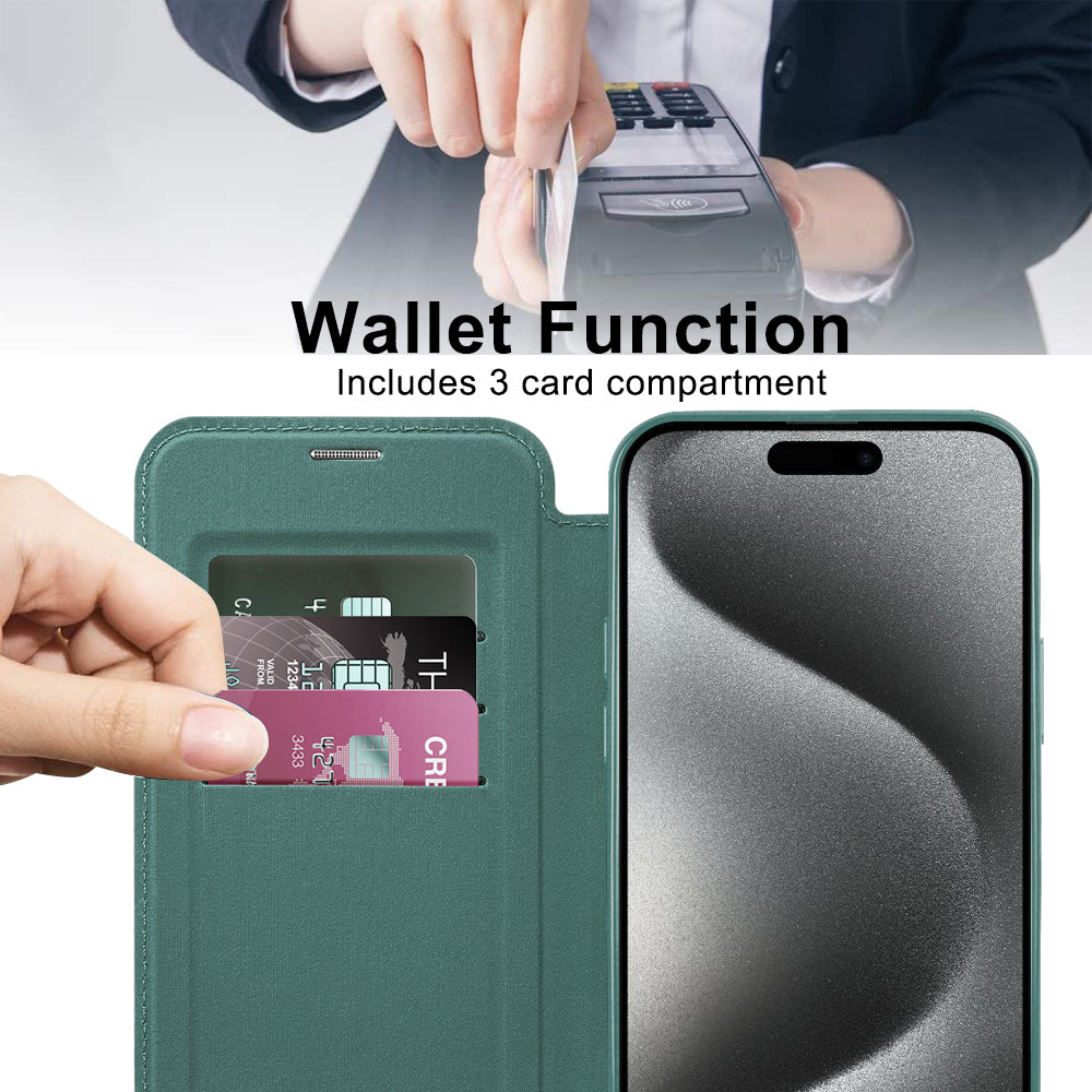 Husa de protectie Techsuit SmartMag Book compatibil cu iPhone 15 Pro, Verde