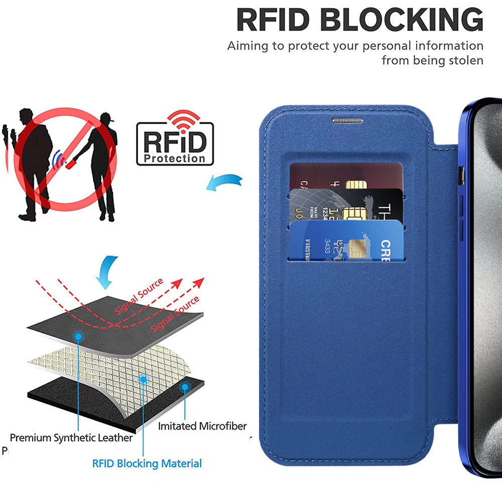 Husa de protectie Techsuit SmartMag Book compatibil cu iPhone 15 Pro, Albastru
