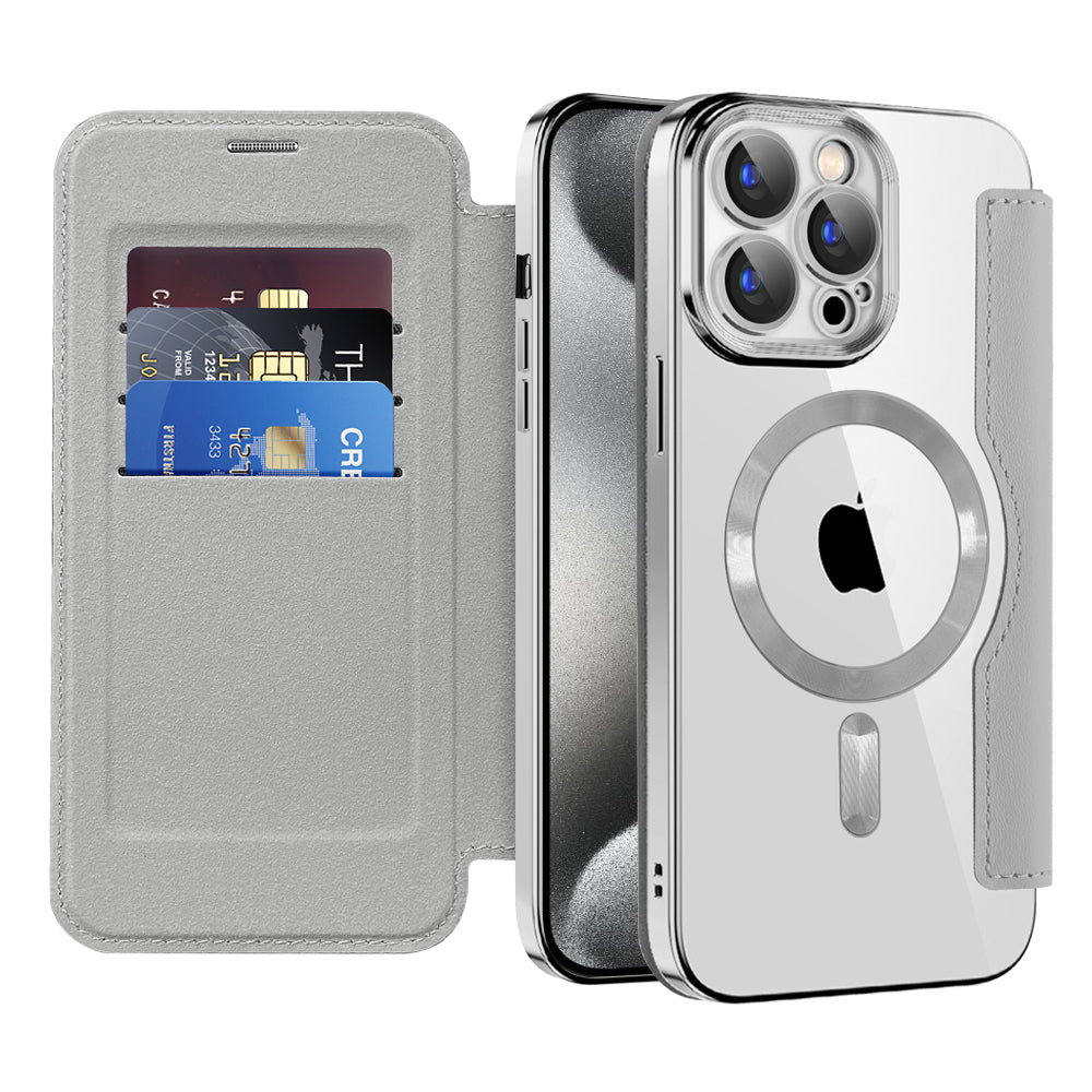 Husa de protectie Techsuit SmartMag Book compatibil cu iPhone 15 Pro, Gri