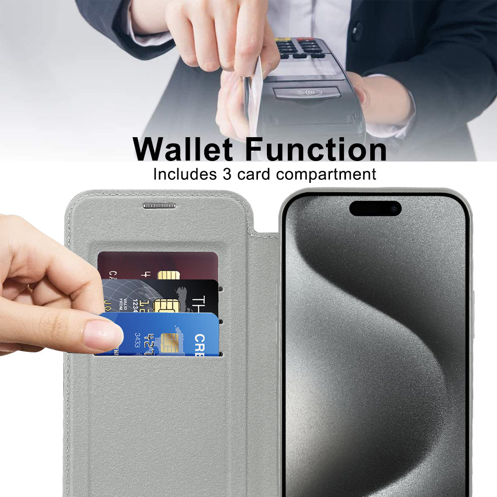 Husa de protectie Techsuit SmartMag Book compatibil cu iPhone 15 Pro, Gri