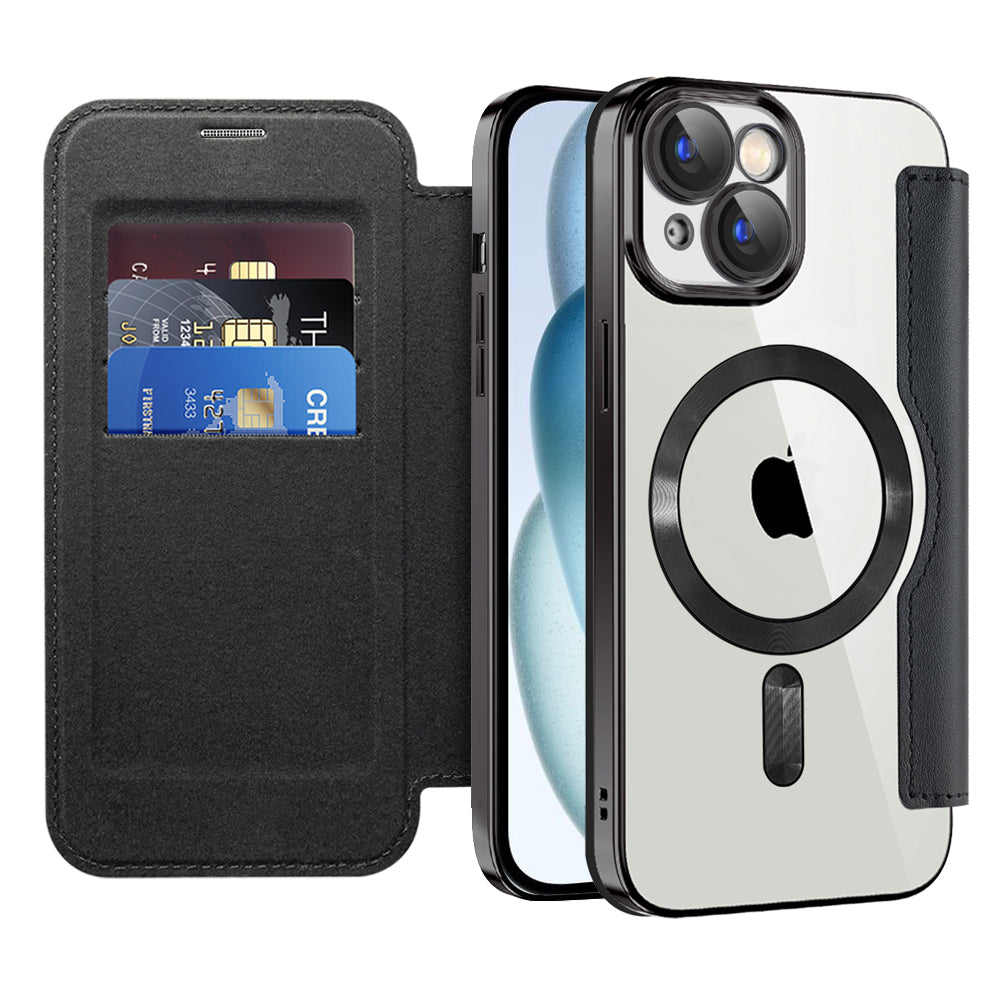 Husa de protectie Techsuit SmartMag Book compatibil cu iPhone 15, Negru