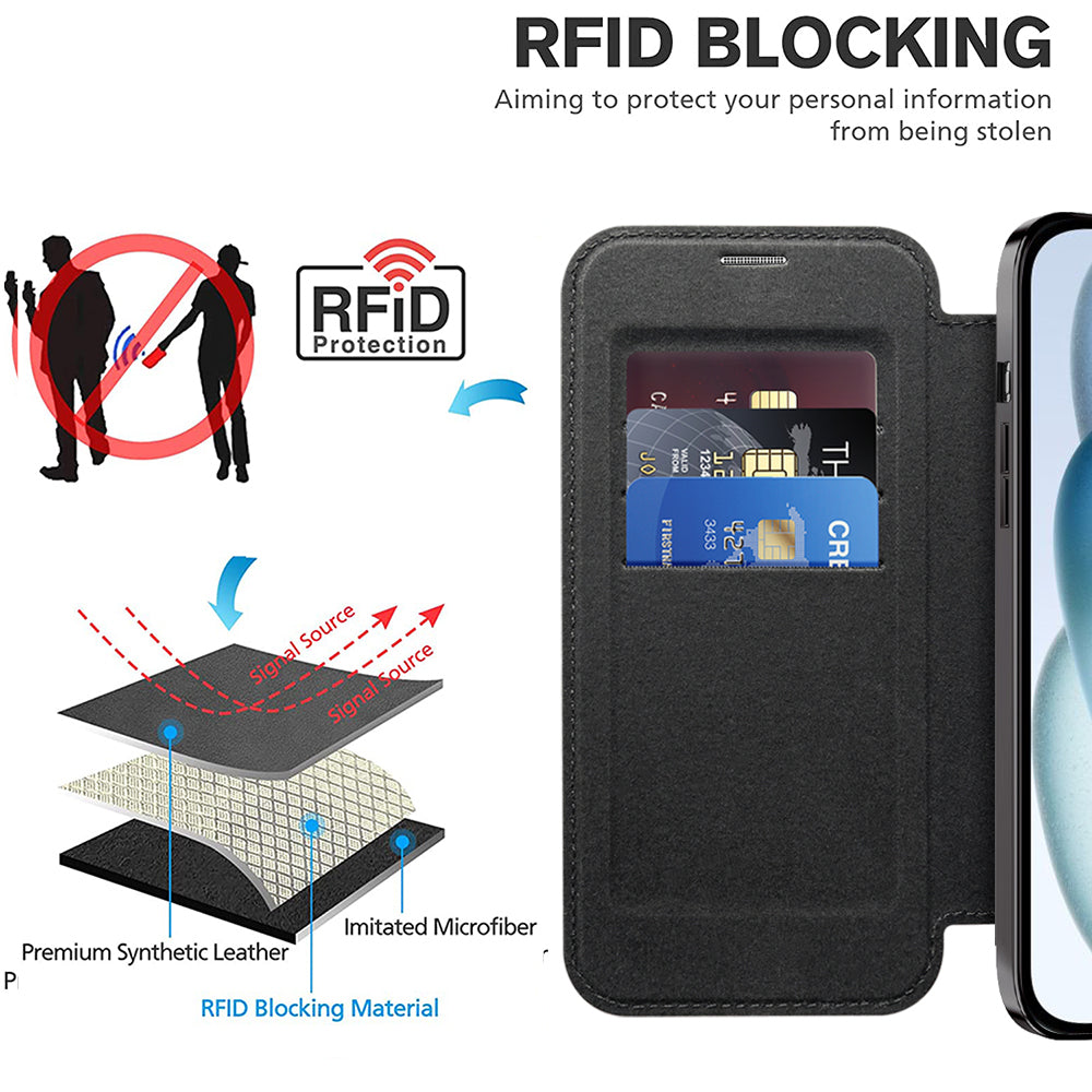 Husa de protectie Techsuit SmartMag Book compatibil cu iPhone 15, Negru