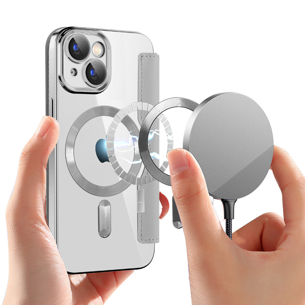 Husa de protectie Techsuit SmartMag Book compatibil cu iPhone 15, Gri