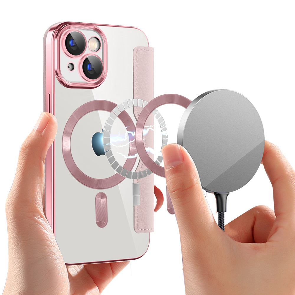 Husa de protectie Techsuit SmartMag Book compatibil cu iPhone 15 Plus, Roz