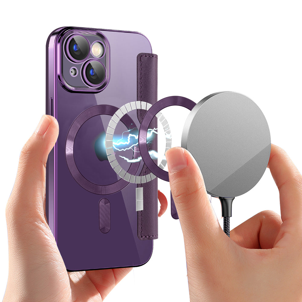 Husa de protectie Techsuit SmartMag Book compatibil cu iPhone 15 Plus, Mov