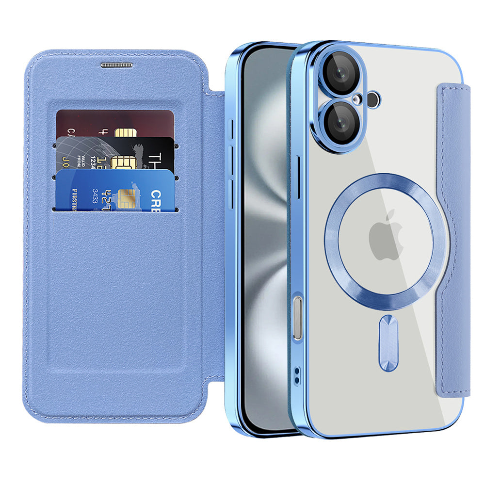 Husa de protectie Techsuit SmartMag Book compatibil cu iPhone 16 Plus, Albastru Deschis