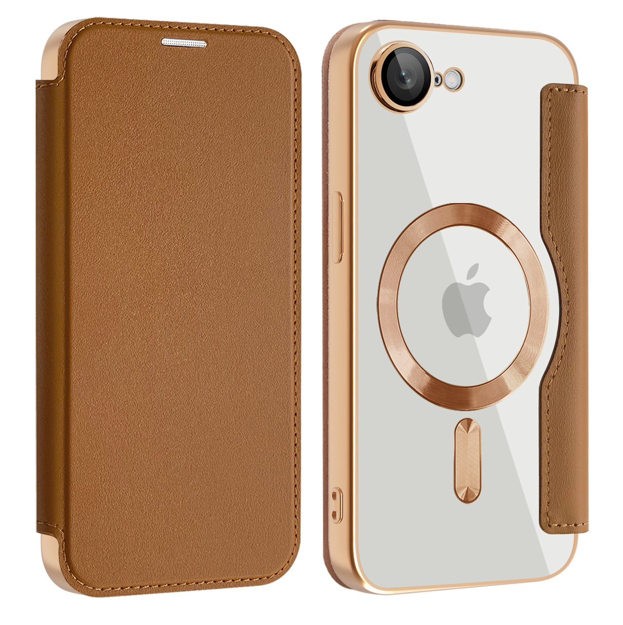 Husa de protectie Techsuit SmartMag Book compatibil cu iPhone 16e / iPhone 17e, Maro