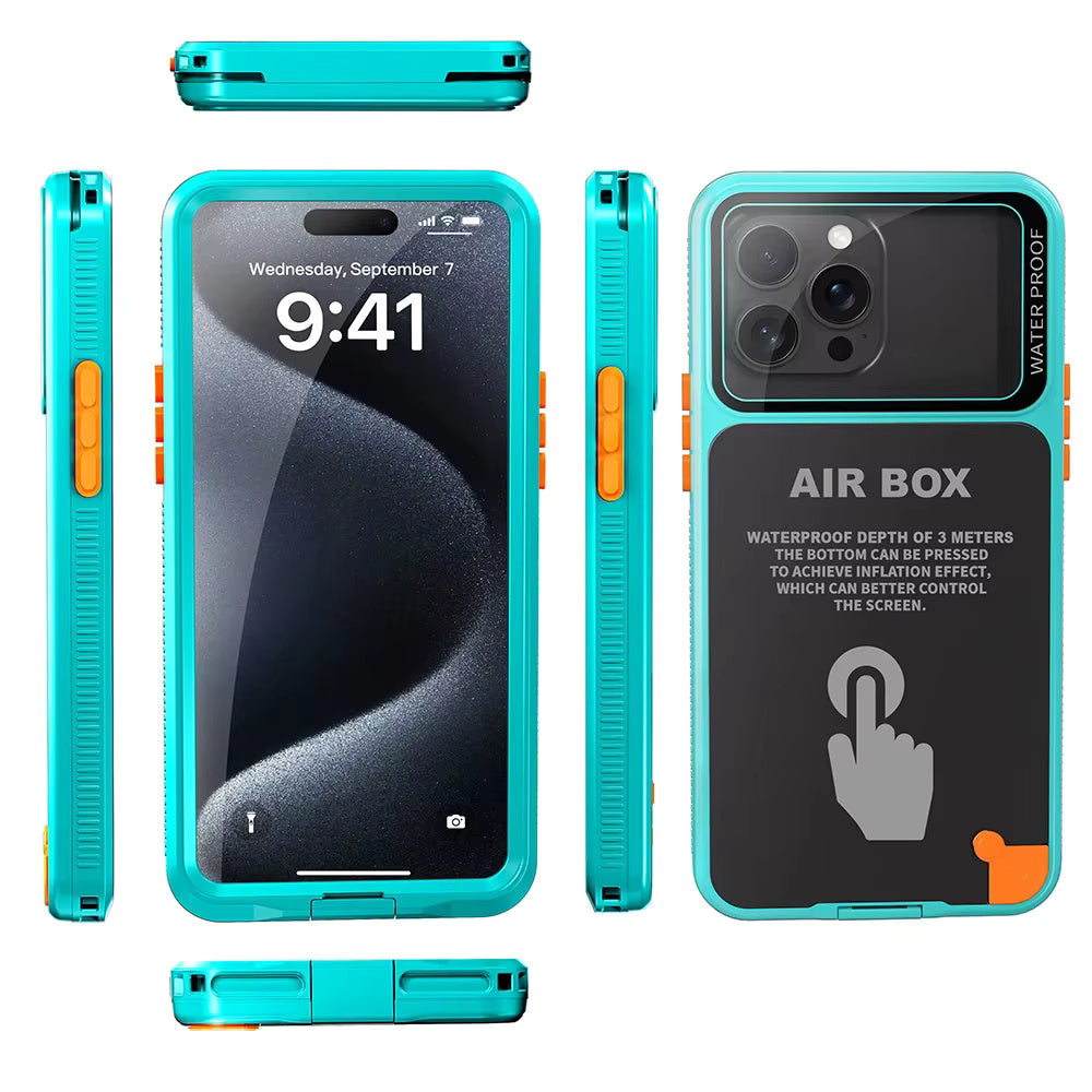 ShellBox AirBox Waterproof IP68 Case (6.1 inch), iPhone 12/12 Pro/13/13 Pro/14/14 pro/15/15 Pro/16, Albastru