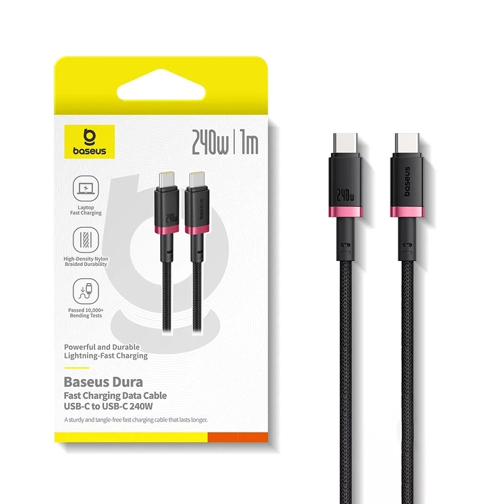Cablu Baseus Dura Series (P10377803U03-01), for MacBook, Fast Charging, Type-C, PD 240W, 480Mbps, 1m, Rosu / Black