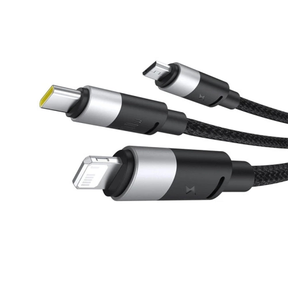 Cablu Baseus StarSpeed (P10319900111-01), USB to Type-C, Lightning, Micro-USB, 100W, 1.5m, Cluster Black
