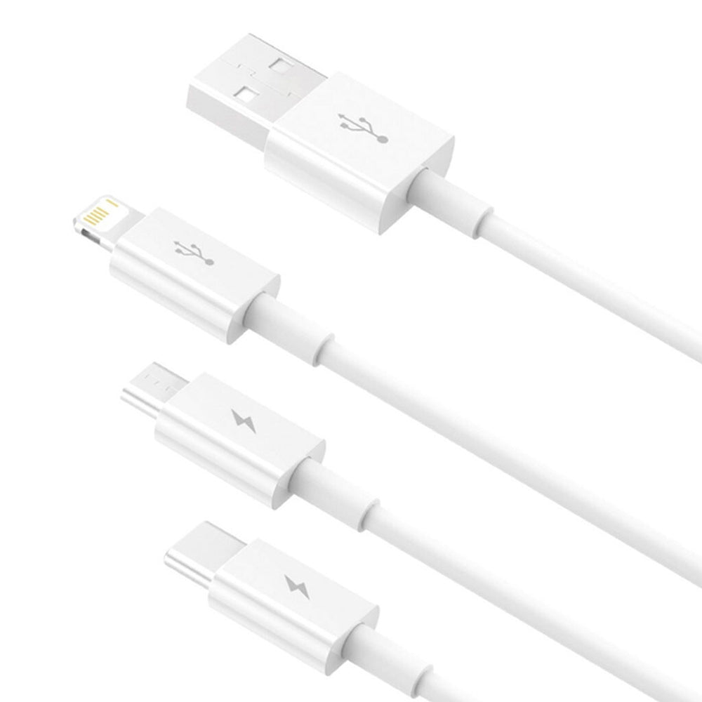 Cablu Baseus (P10320105221-01), USB to Type-C, Lightning, Micro-USB, 3.5A, 0.5m, Alb