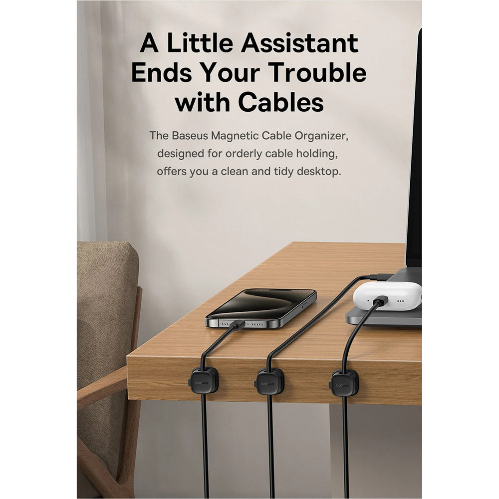 Cablu Baseus Organizer Lite Series Magnetic (B01331106111-00), 3 Pack Pieces, 3M Adhesive, Negru