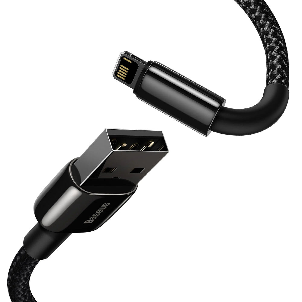 Cablu Baseus Tungsten Gold (CALWJ-A01), USB-A to Lightning, 2.4A, 480Mbps, 20W, 2m, Negru