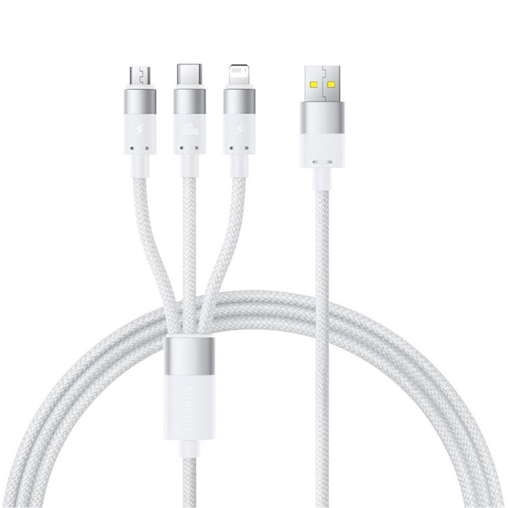 Cablu Baseus StarSpeed (P10319900211-00), Fast Charging, USB to Micro-USB, Type-C, Lightning, 100W, 1.5m, Alb