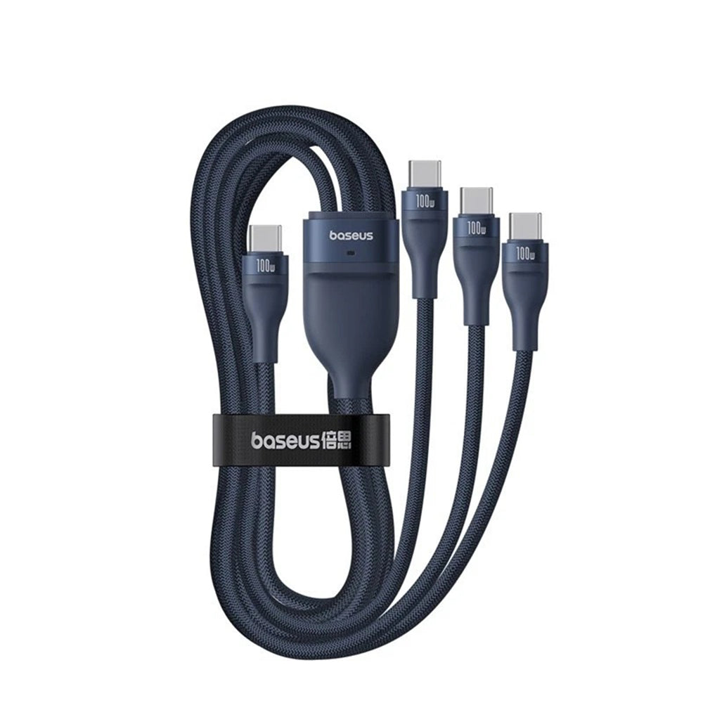 Cablu Baseus Flash Series 3 (P10377503321-00), Fast Charge, USB-C to 3x Type-C, 3in1, PD100W, 480Mbps, 1.5m, Albastru