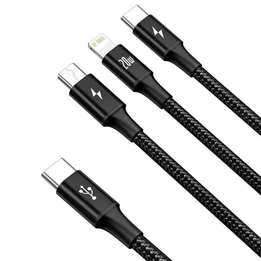 Cablu Baseus Rapid Series (CAMLT-SC01), Fast Charge, 3in1, USB-C to Lightning, Micro-USB, USB-C, 20W, 1.5m, Negru