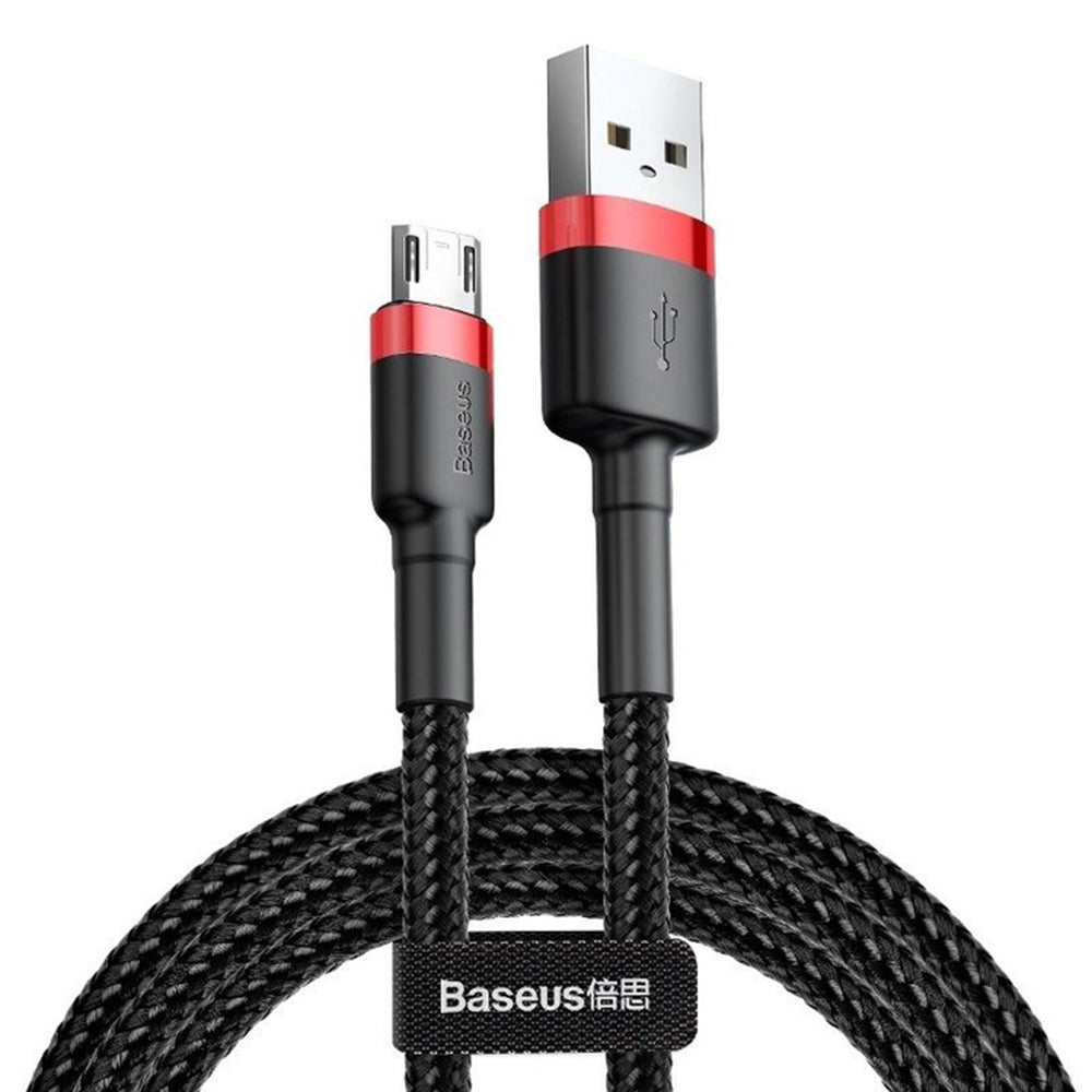 Cablu Baseus Cafule (CAMKLF-H91), USB to Micro-USB, 2A, Quick Charge, Nylon Braid, Velcro, 480Mbps, 3m, Negru / Red