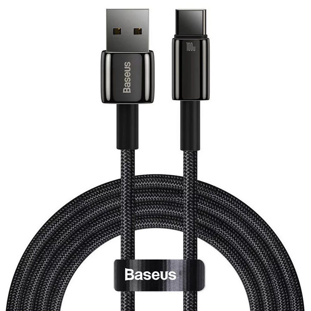 Cablu Baseus Tungsten Gold (CAWJ000101), USB to Type-C, Super Fast Charge, 100W, 480Mbps, 2m, Negru