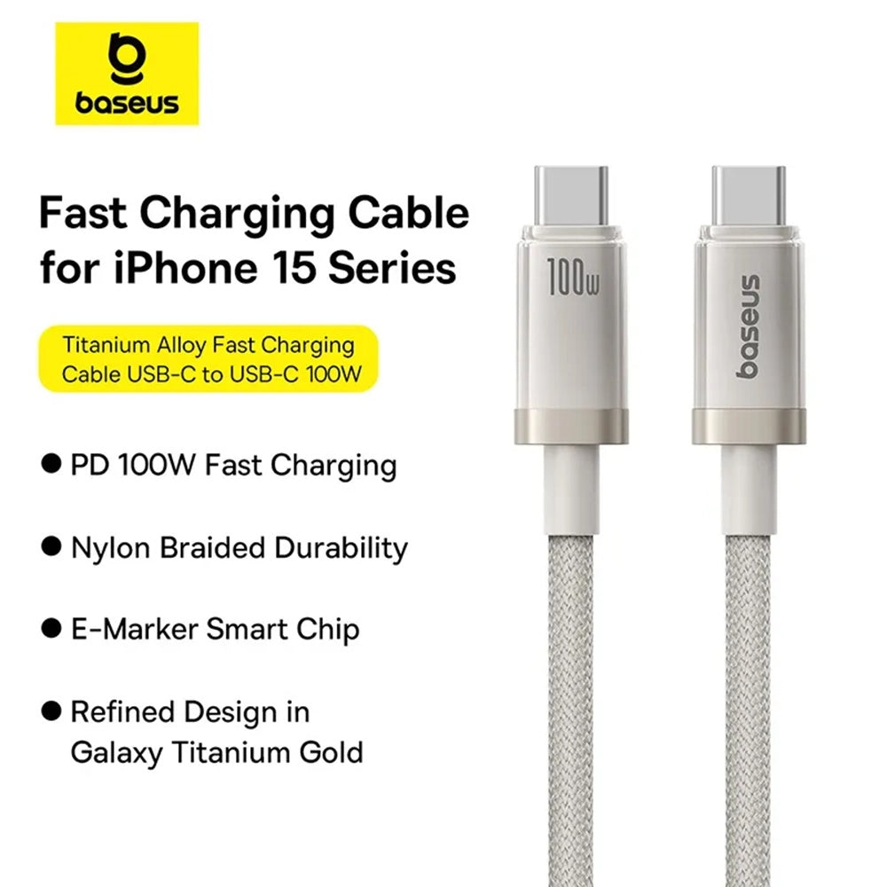 Cablu Baseus Titanium (P10378100G21-00), Type-C, Fast Charge, PD100W, 480Mbps, E-Mark Chip, 1m, Galaxy Titanium Gold