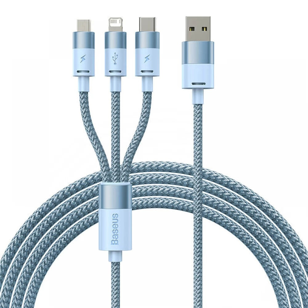 Cablu Baseus StarSpeed (CAXS000017), Fast Charging, USB to Lightning, Micro-USB, USB-C, 5V/3.5A, 1.2m, Albastru