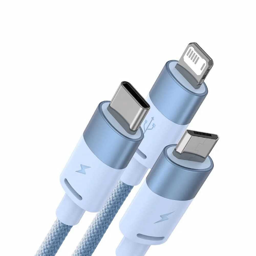 Cablu Baseus StarSpeed (CAXS000017), Fast Charging, USB to Lightning, Micro-USB, USB-C, 5V/3.5A, 1.2m, Albastru