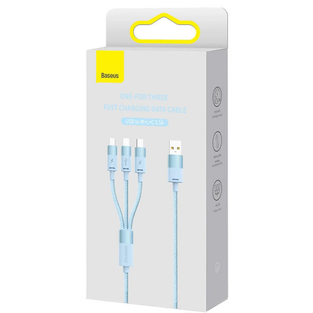 Cablu Baseus StarSpeed (CAXS000017), Fast Charging, USB to Lightning, Micro-USB, USB-C, 5V/3.5A, 1.2m, Albastru
