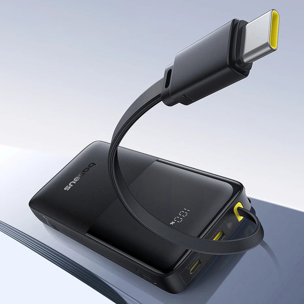 Baterie externa Baseus Bipow 2 (P10077101113-00), with Built-in USB-C Cable, Type-C, USB, Smart Display, 10000mAh, 20W, Negru