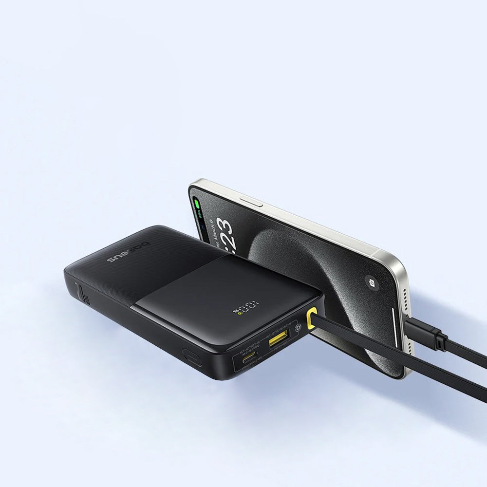 Baterie externa Baseus Bipow 2 (P10077101113-00), with Built-in USB-C Cable, Type-C, USB, Smart Display, 10000mAh, 20W, Negru