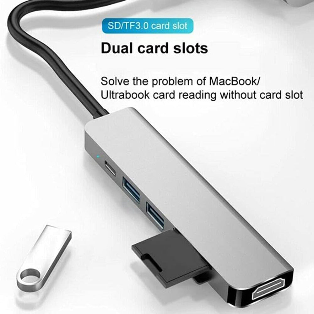 Hub/Dock Techsuit Docking Station TurboChargeX 6 in 1 (H5), Type-C to 2x USB, Type-C, HDMI, TF/SD Card, PD100W, 4K@30Hz, Gri