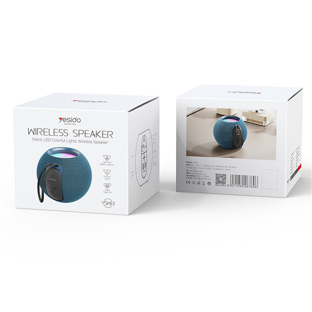 Casti Yesido Wireless Speaker (YSW13), Bluetooth 5.1, RGB Lights, Portable, Surround Sound, TF, USB, DC5V, 1200mAh, 5W, Albastru