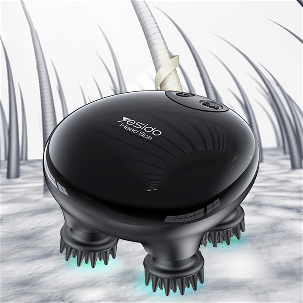 Yesido Handheld Head Massager (MG04), with 4 Gear Head Scratcher, Electrical Muscle Stimulation, 1200mAh, 3200RPM, Negru