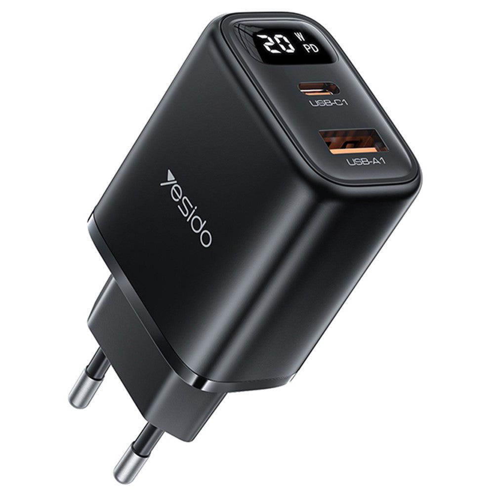 Incarcator Yesido (YC68), with Digital Display, Quick Charge, for Phone, Tablet, USB, Type-C, 20W, Negru