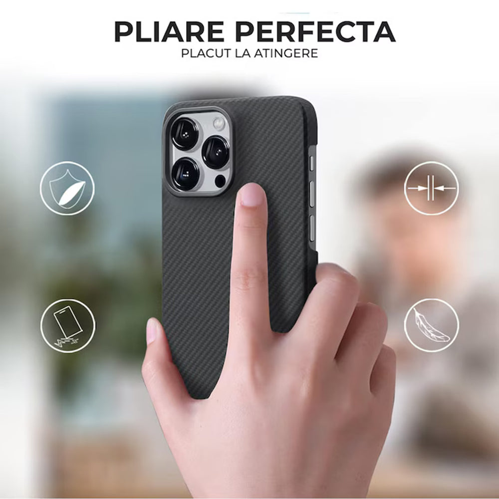 Husa de protectie Techsuit Aramid Fiber MagSafe compatibil cu iPhone 15 Pro Max, Negru