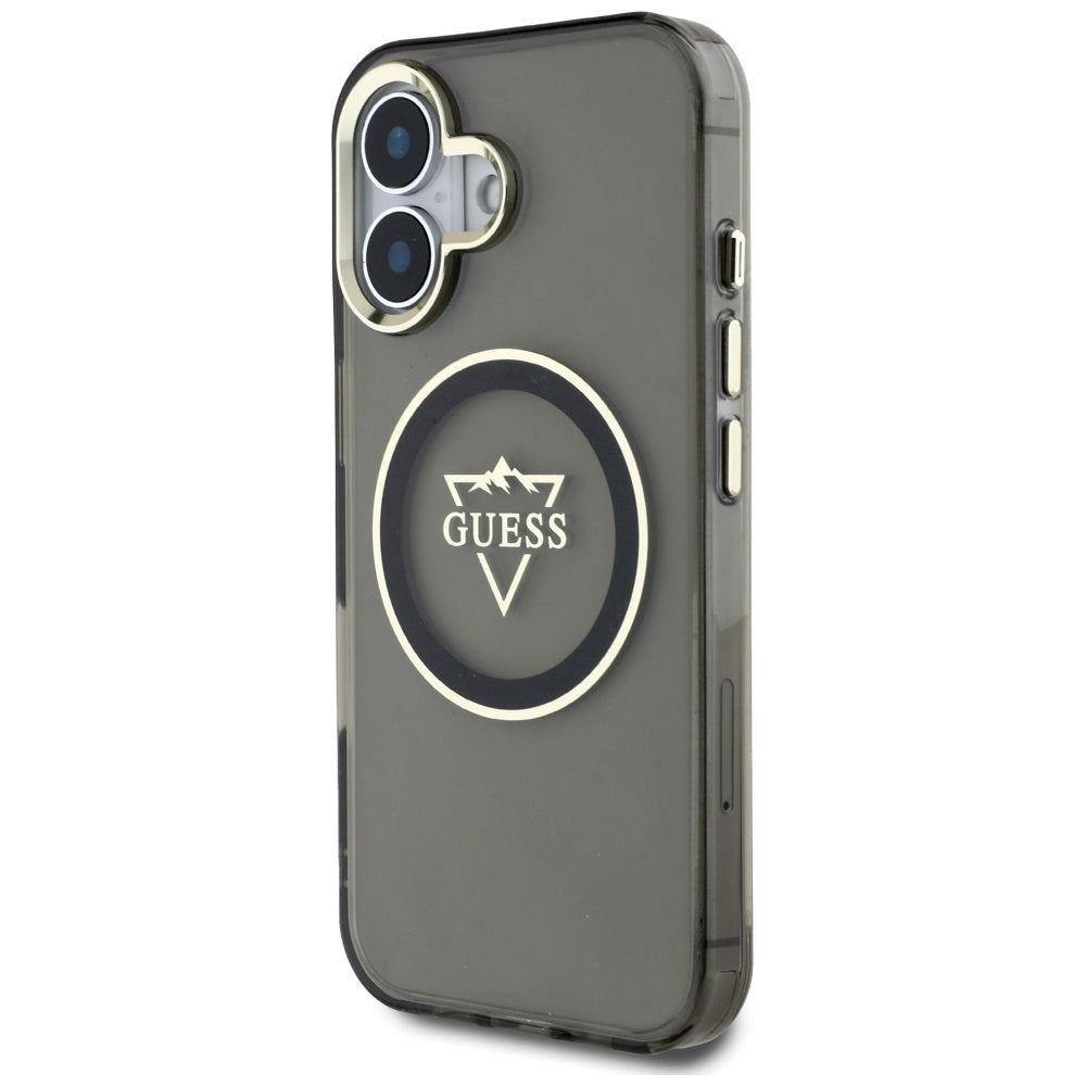 Husa de protectie Guess IML Metal Mountain Logo MagSafe (GUHMP16SHFGTMSLSK) compatibil cu iPhone 16, Negru