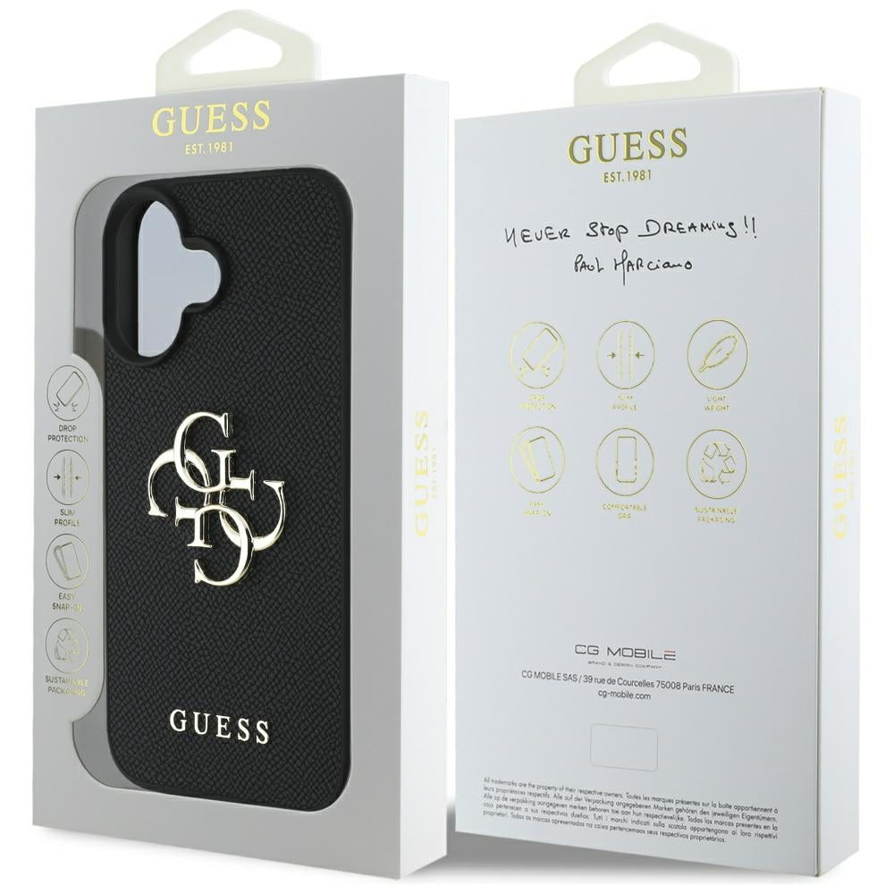 Husa de protectie Guess Hardcase Grained Big 4G Logo Small Classic Logo (GUHCP16SPGT4MBK) compatibil cu iPhone 16, Negru
